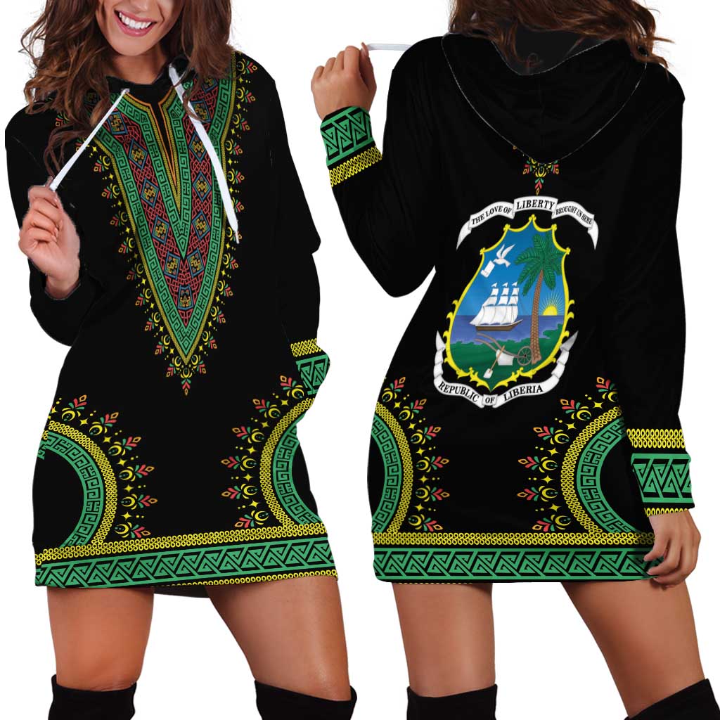 Liberia Coat of Arms Hoodie Dress African Dashiki Style