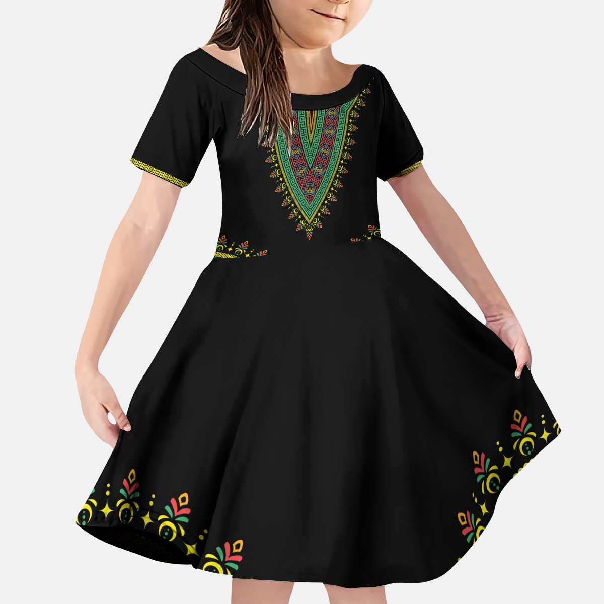 Liberia Coat of Arms Kid Short Sleeve Dress African Dashiki Style
