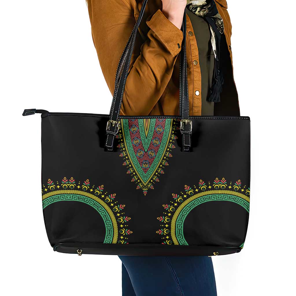 Liberia Coat of Arms Leather Tote Bag African Dashiki Style