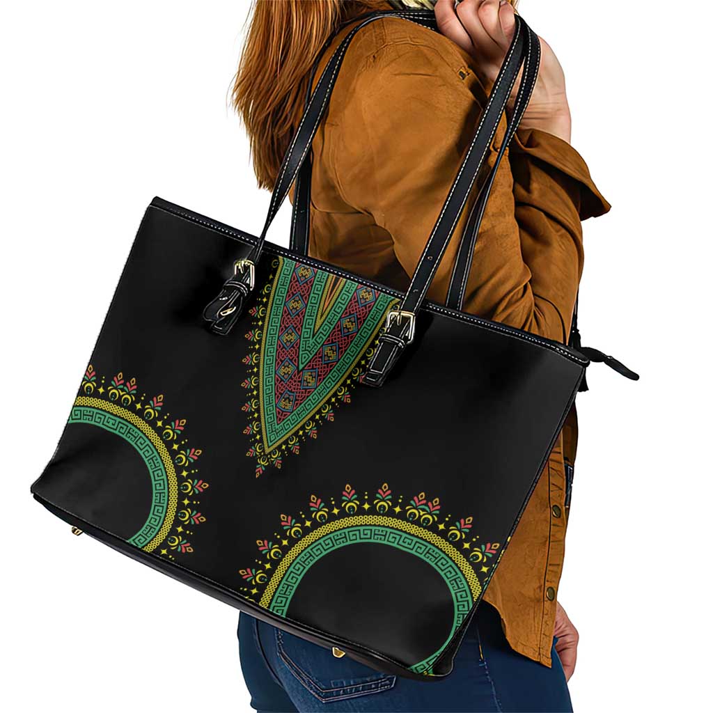 Liberia Coat of Arms Leather Tote Bag African Dashiki Style