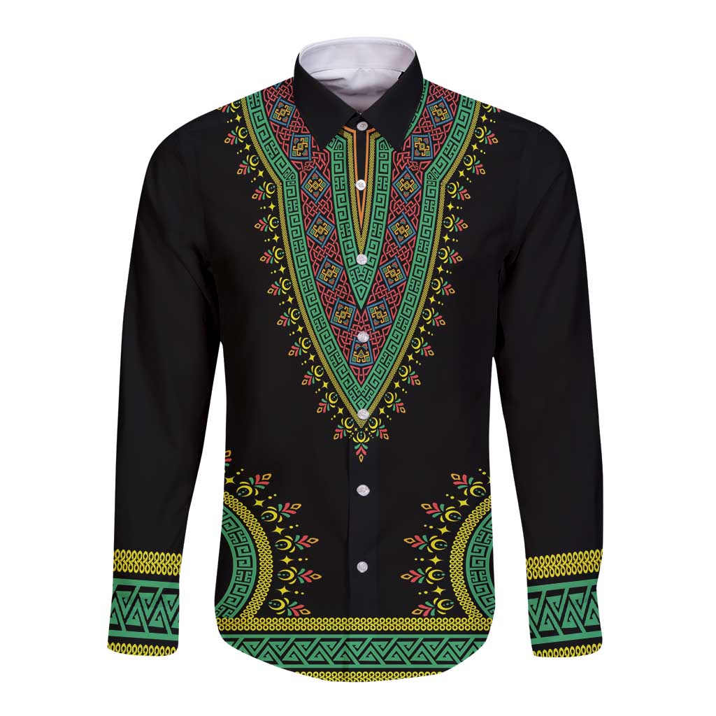 Liberia Coat of Arms Long Sleeve Button Shirt African Dashiki Style