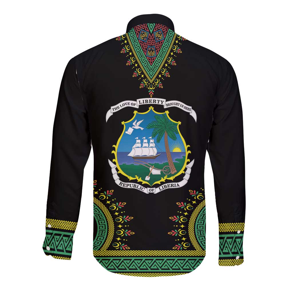 Liberia Coat of Arms Long Sleeve Button Shirt African Dashiki Style
