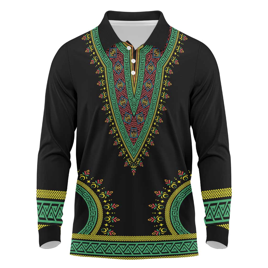 Liberia Coat of Arms Long Sleeve Polo Shirt African Dashiki Style