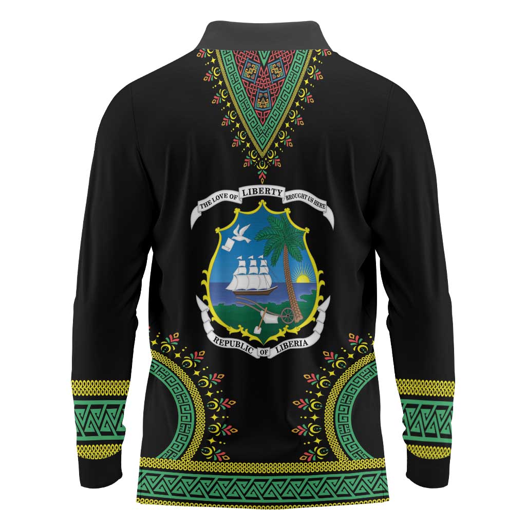 Liberia Coat of Arms Long Sleeve Polo Shirt African Dashiki Style