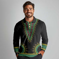 Liberia Coat of Arms Long Sleeve Polo Shirt African Dashiki Style