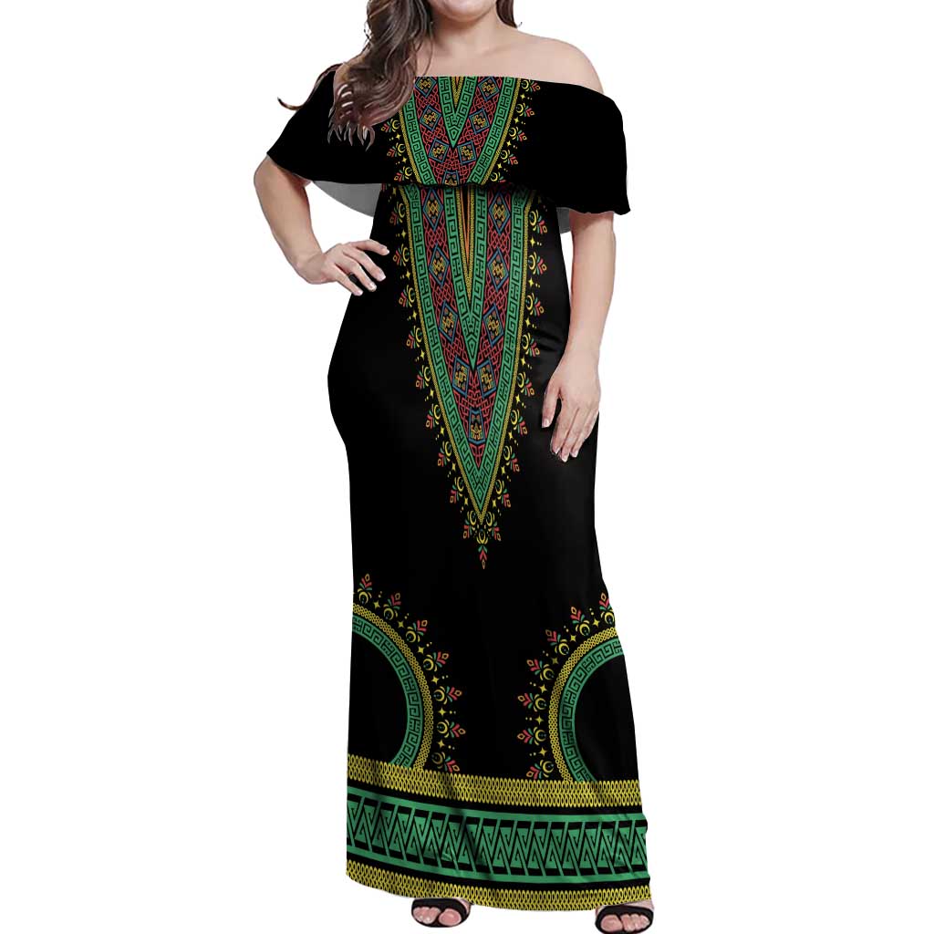 Liberia Coat of Arms Off Shoulder Maxi Dress African Dashiki Style