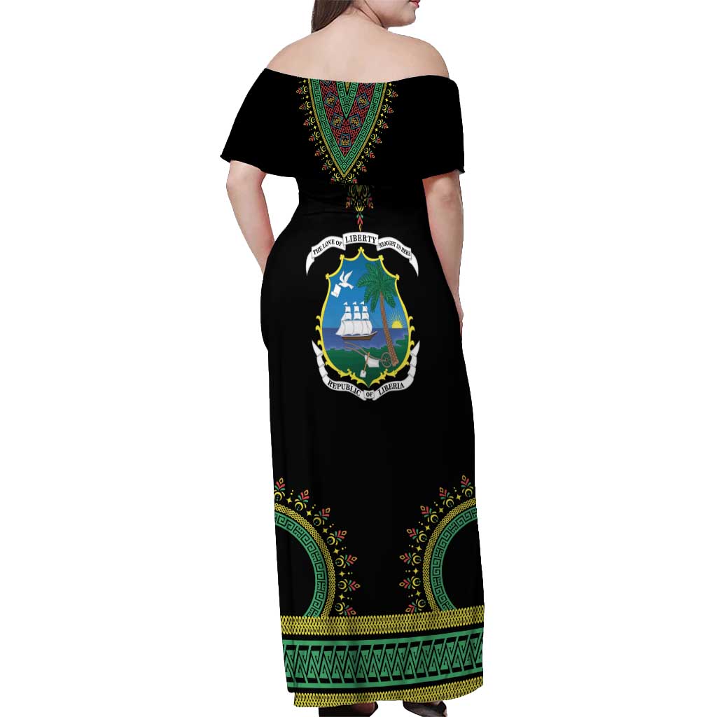 Liberia Coat of Arms Off Shoulder Maxi Dress African Dashiki Style
