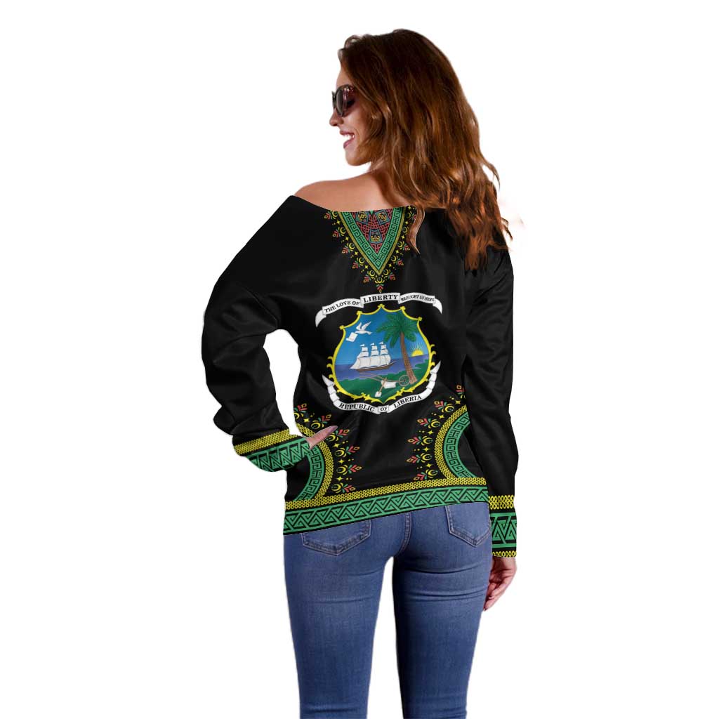 Liberia Coat of Arms Off Shoulder Sweater African Dashiki Style