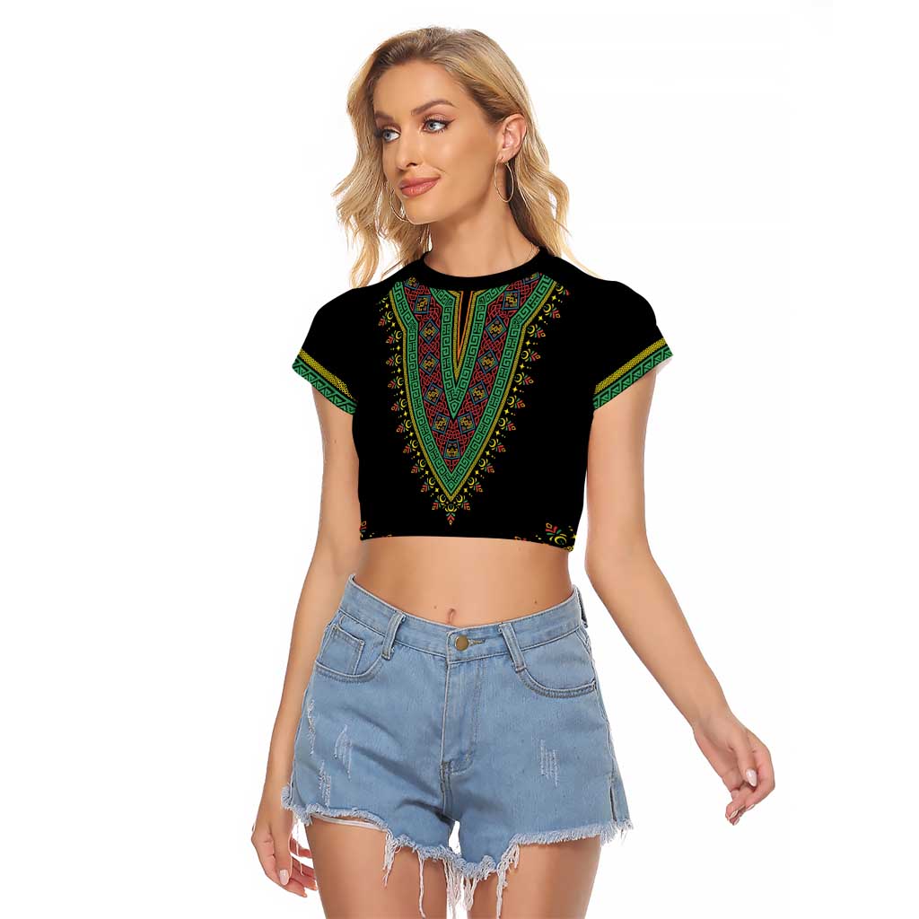 Liberia Coat of Arms Raglan Cropped T Shirt African Dashiki Style