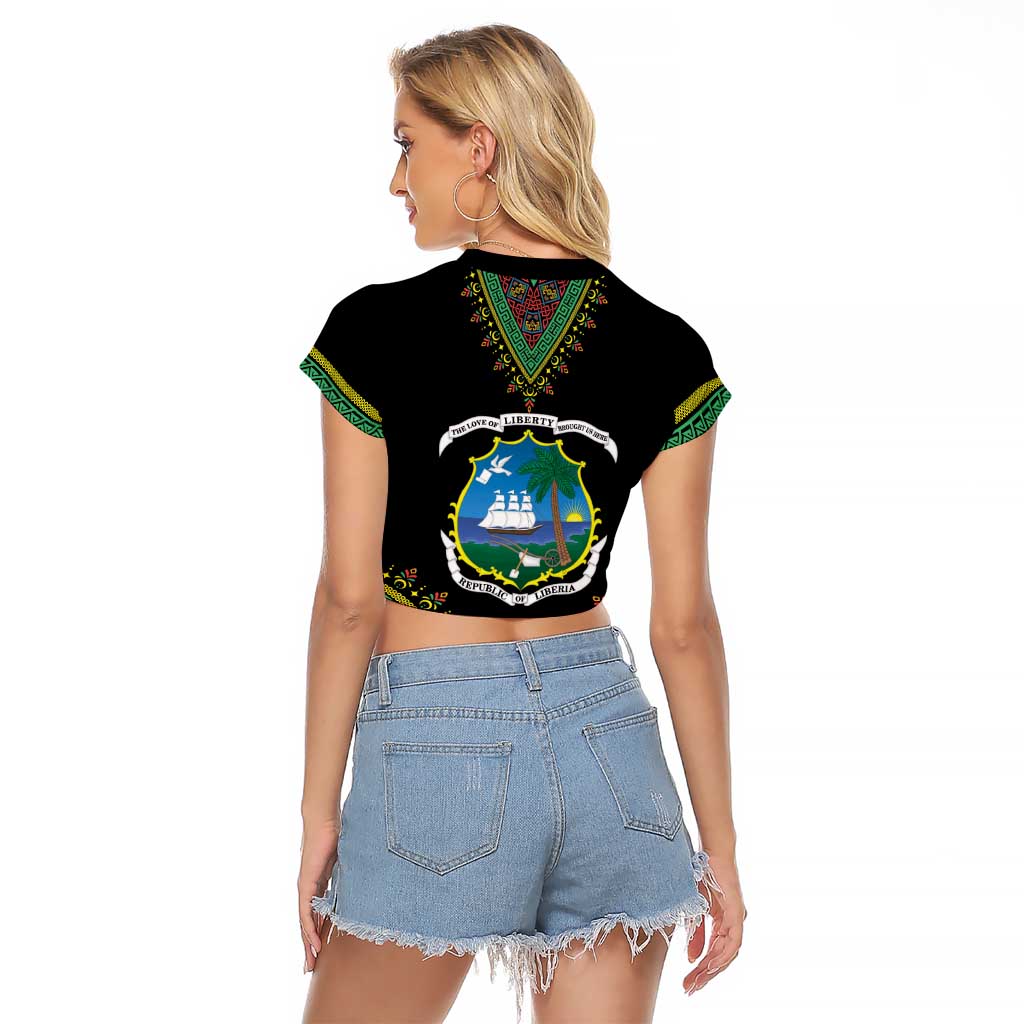 Liberia Coat of Arms Raglan Cropped T Shirt African Dashiki Style