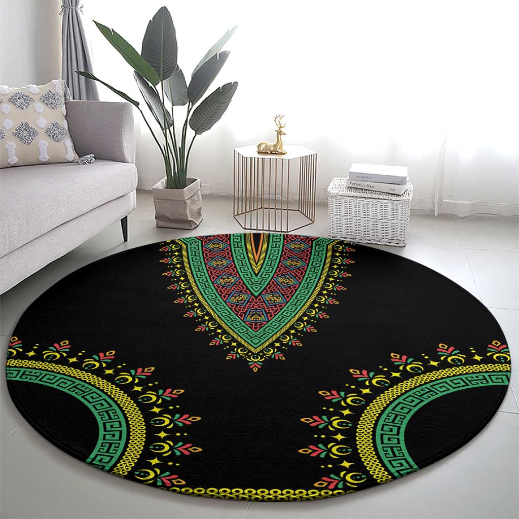 Liberia Coat of Arms Round Carpet African Dashiki Style