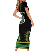 Liberia Coat of Arms Short Sleeve Bodycon Dress African Dashiki Style