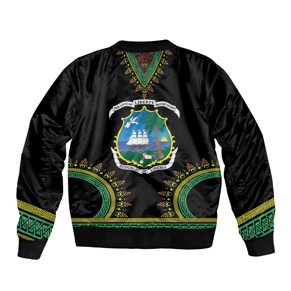 Liberia Coat of Arms Sleeve Zip Bomber Jacket African Dashiki Style