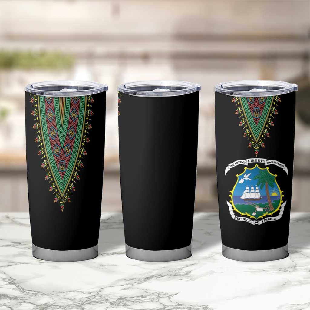Liberia Coat of Arms Tumbler Cup African Dashiki Style