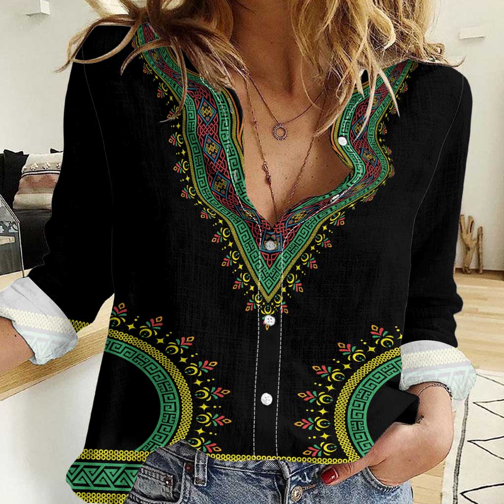 Liberia Coat of Arms Women Casual Shirt African Dashiki Style