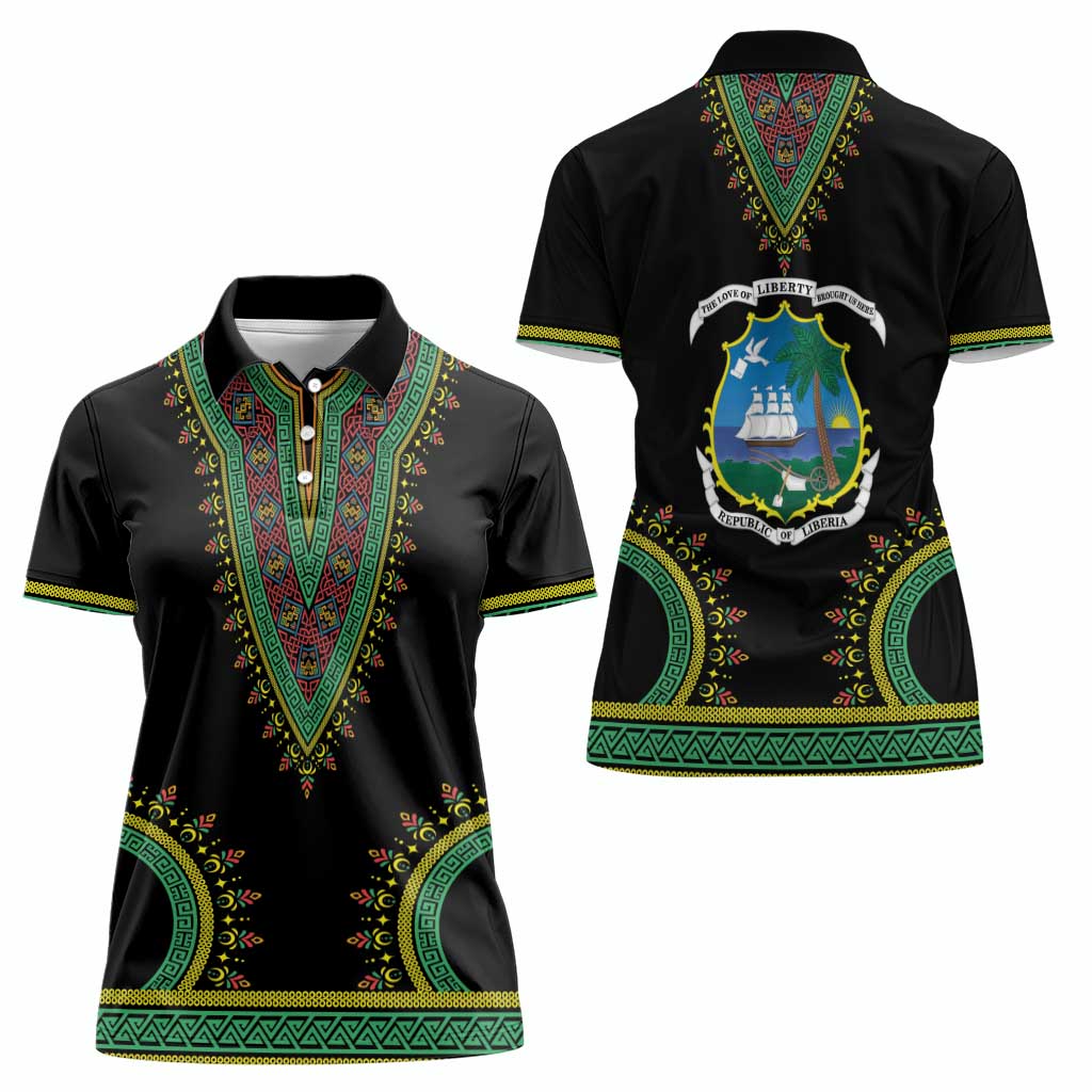 Liberia Coat of Arms Women Polo Shirt African Dashiki Style