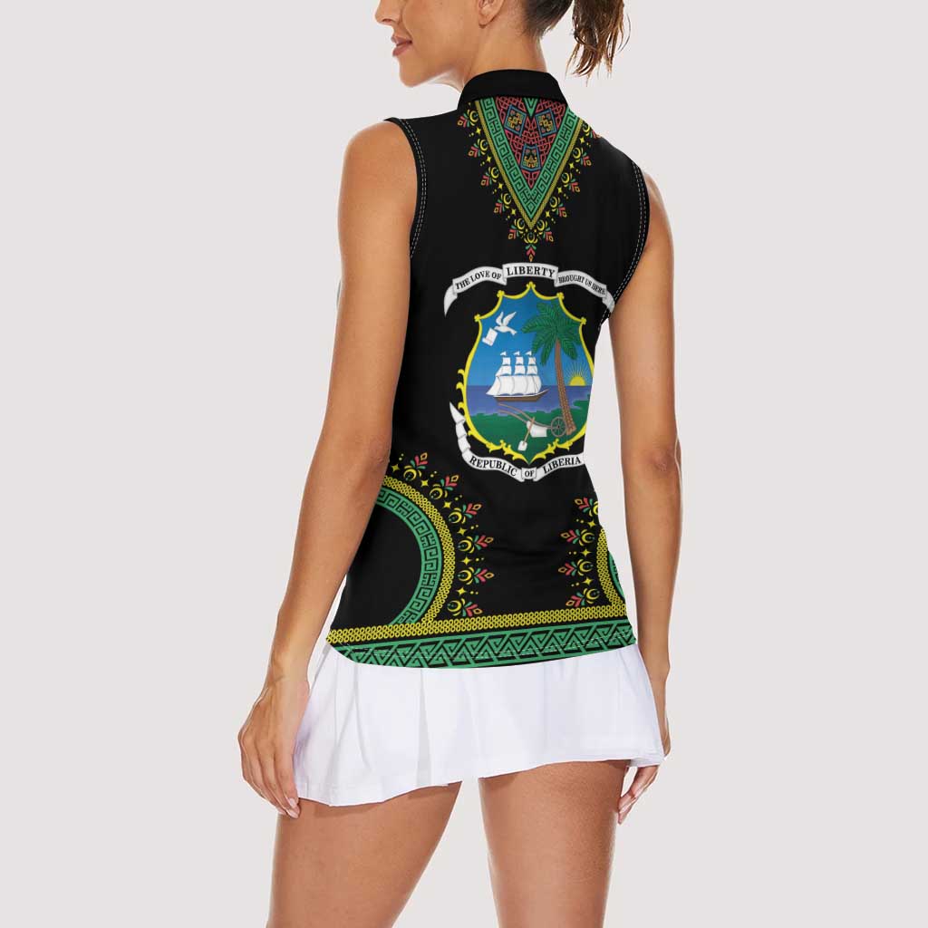 Liberia Coat of Arms Women Sleeveless Polo Shirt African Dashiki Style