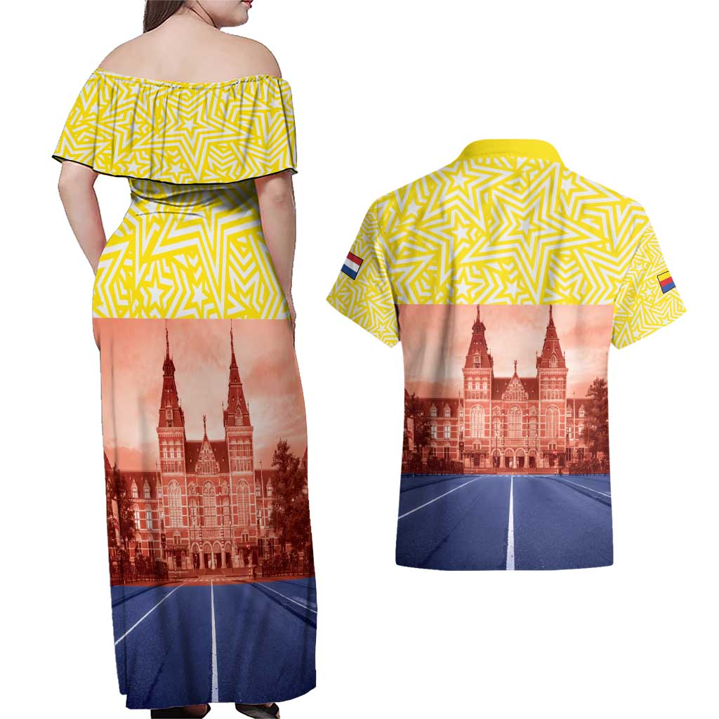 Netherlands North Holland Province Couples Matching Off Shoulder Maxi Dress and Hawaiian Shirt Flag Style