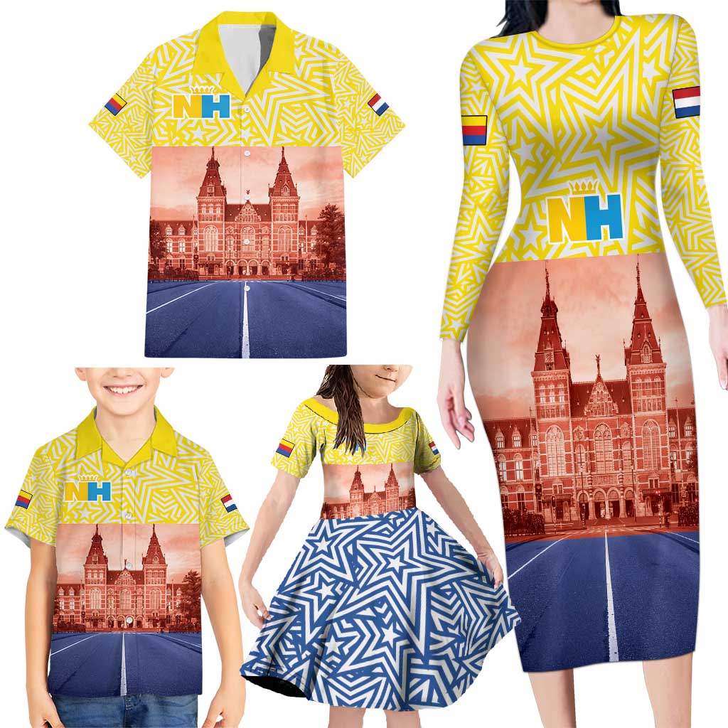 Netherlands North Holland Province Family Matching Long Sleeve Bodycon Dress and Hawaiian Shirt Flag Style