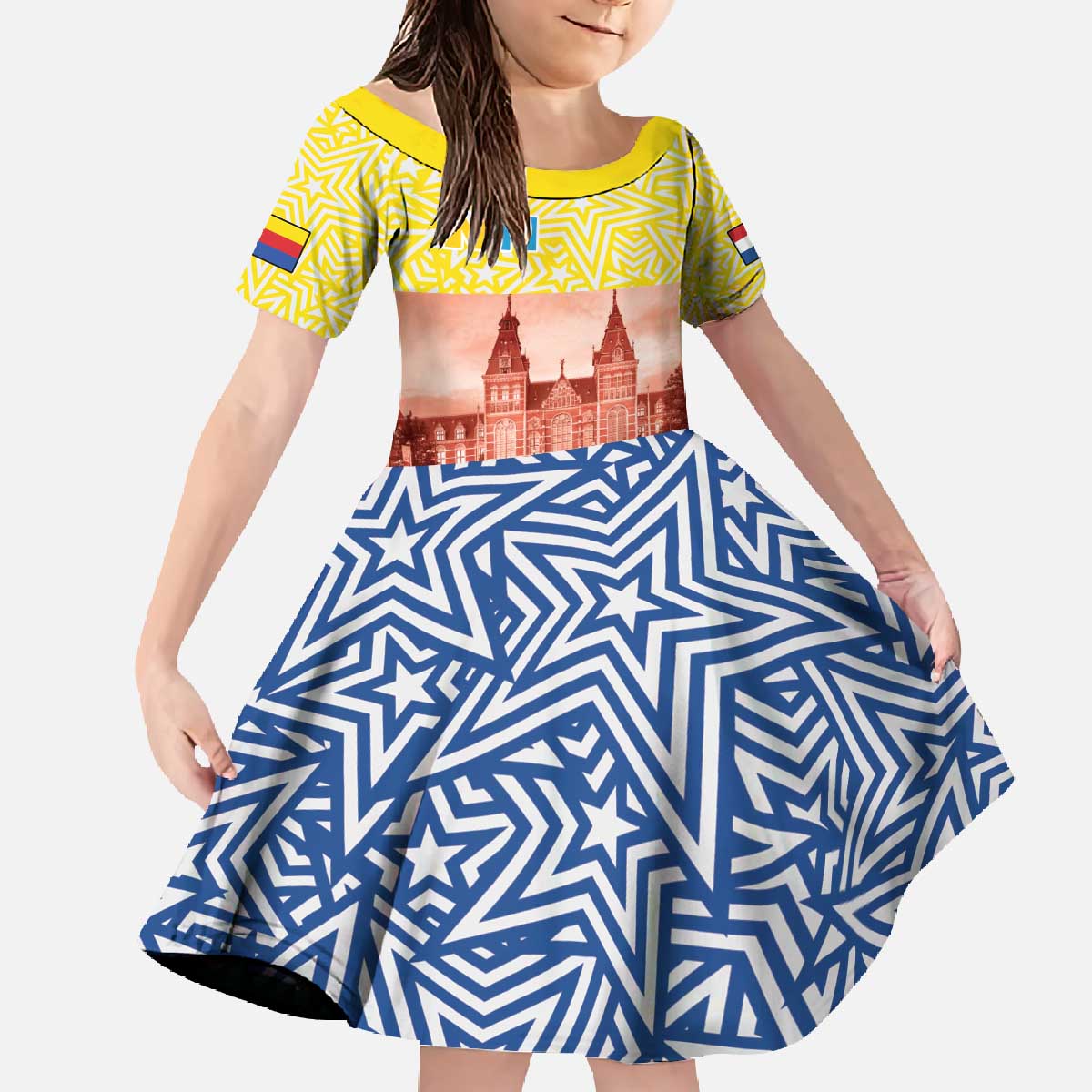 Netherlands North Holland Province Family Matching Off The Shoulder Long Sleeve Dress and Hawaiian Shirt Flag Style