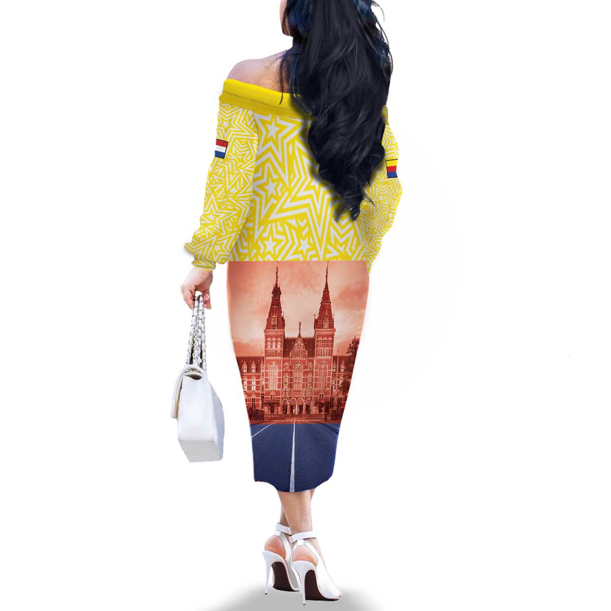 Netherlands North Holland Province Family Matching Off The Shoulder Long Sleeve Dress and Hawaiian Shirt Flag Style