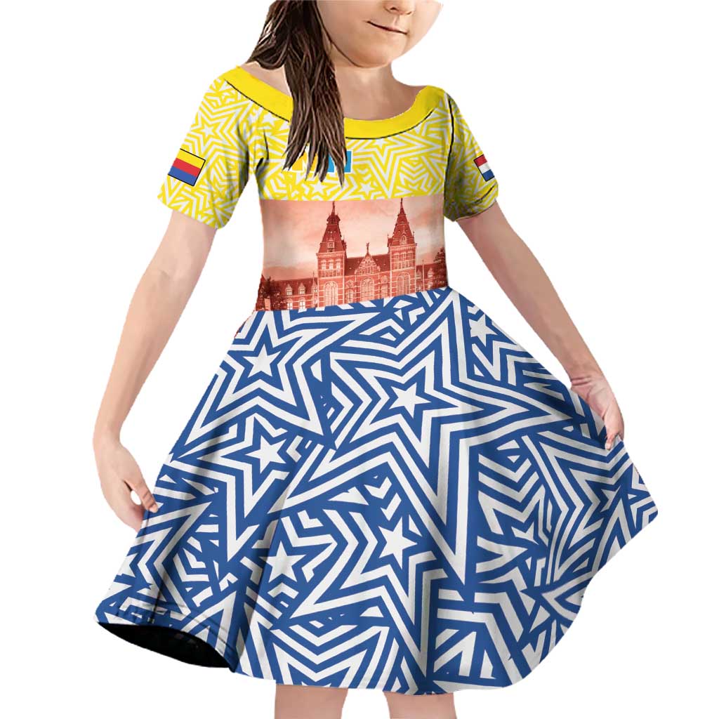 Netherlands North Holland Province Family Matching Off Shoulder Short Dress and Hawaiian Shirt Flag Style