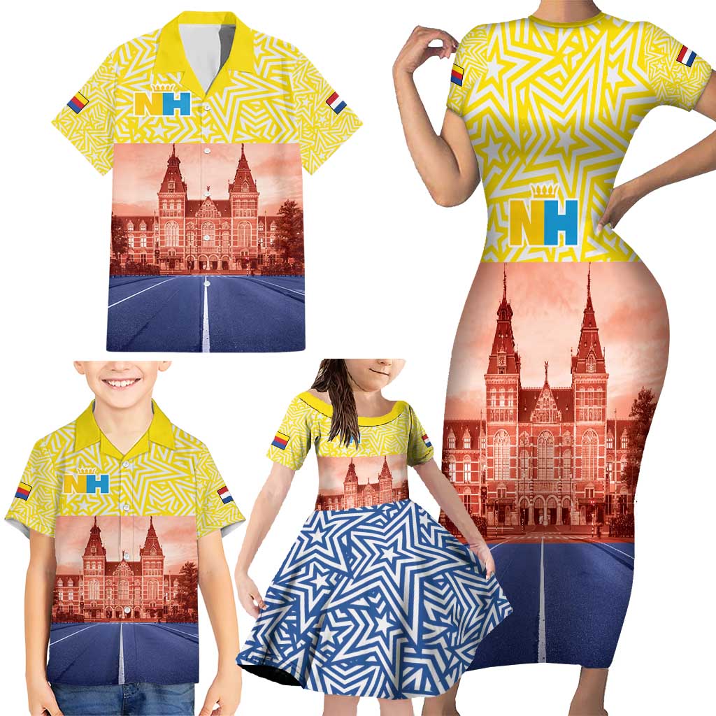 Netherlands North Holland Province Family Matching Short Sleeve Bodycon Dress and Hawaiian Shirt Flag Style