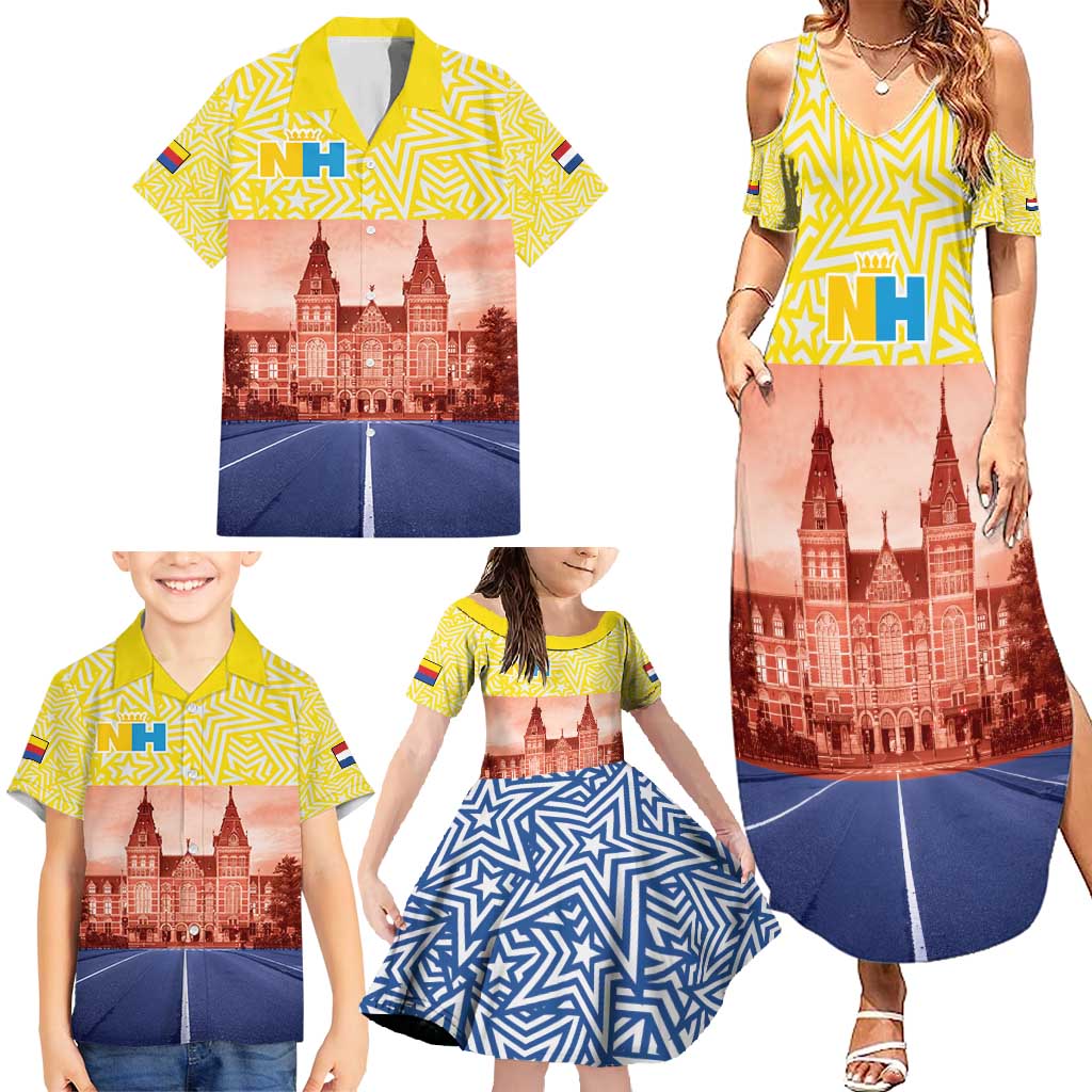 Netherlands North Holland Province Family Matching Summer Maxi Dress and Hawaiian Shirt Flag Style