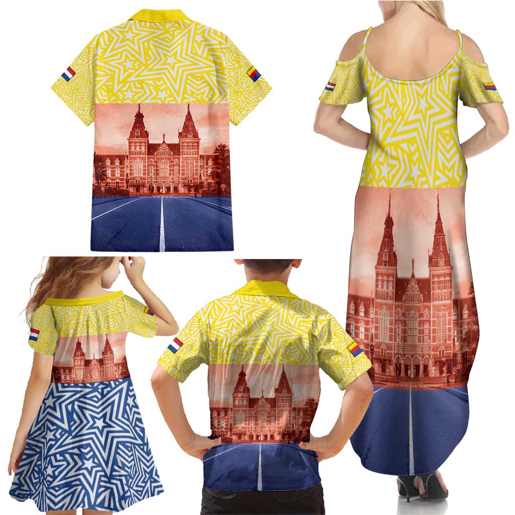 Netherlands North Holland Province Family Matching Summer Maxi Dress and Hawaiian Shirt Flag Style