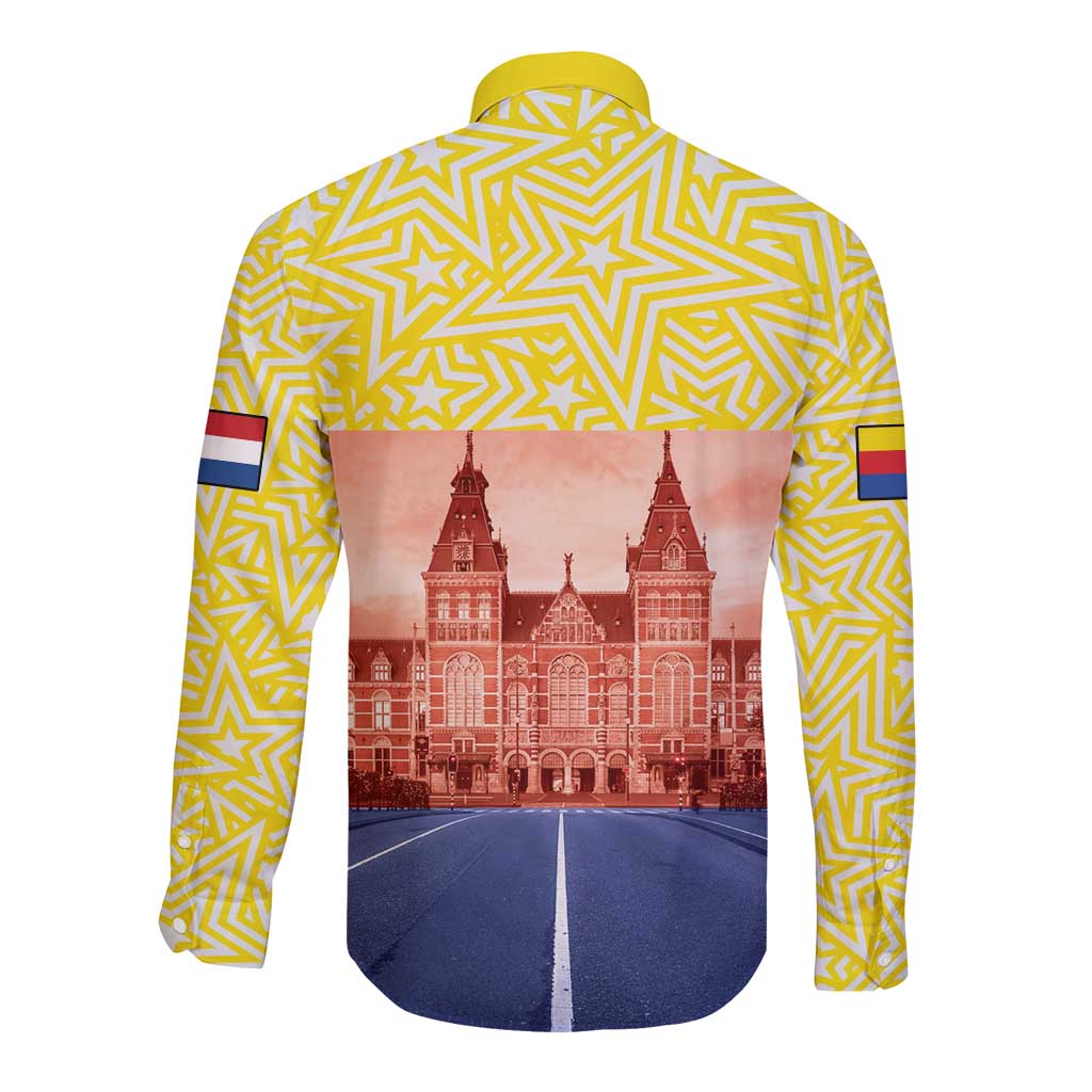 Netherlands North Holland Province Long Sleeve Button Shirt Flag Style