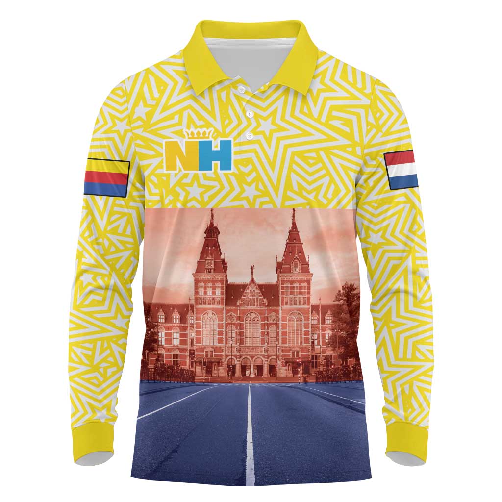 Netherlands North Holland Province Long Sleeve Polo Shirt Flag Style