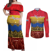 Netherlands Overijssel Province Couples Matching Off Shoulder Maxi Dress and Long Sleeve Button Shirt Flag Style