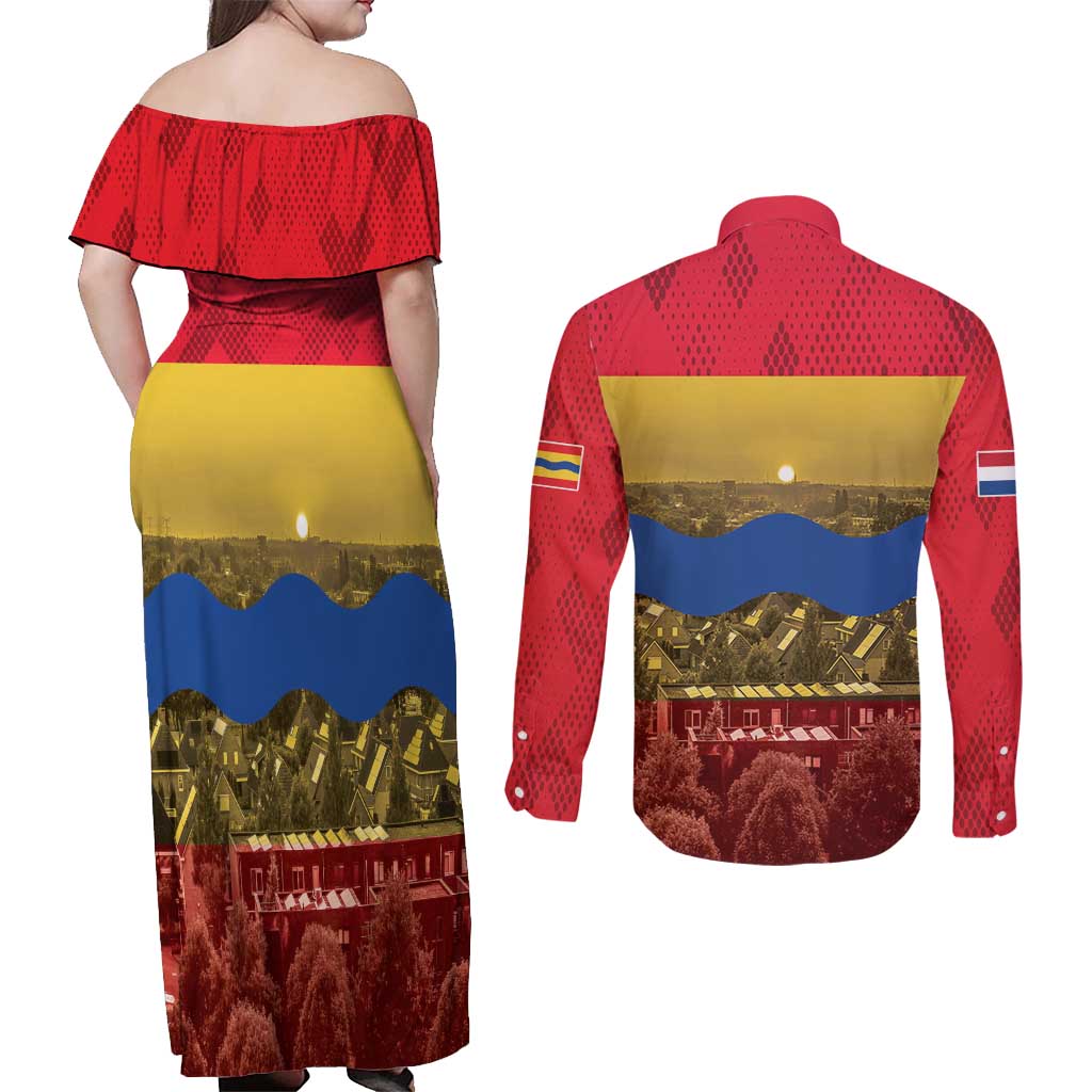 Netherlands Overijssel Province Couples Matching Off Shoulder Maxi Dress and Long Sleeve Button Shirt Flag Style