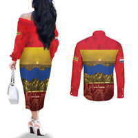 Netherlands Overijssel Province Couples Matching Off The Shoulder Long Sleeve Dress and Long Sleeve Button Shirt Flag Style