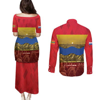 Netherlands Overijssel Province Couples Matching Puletasi and Long Sleeve Button Shirt Flag Style