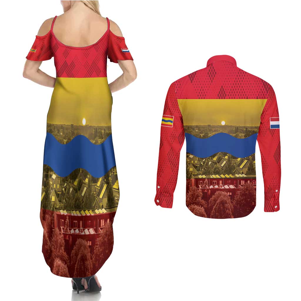 Netherlands Overijssel Province Couples Matching Summer Maxi Dress and Long Sleeve Button Shirt Flag Style