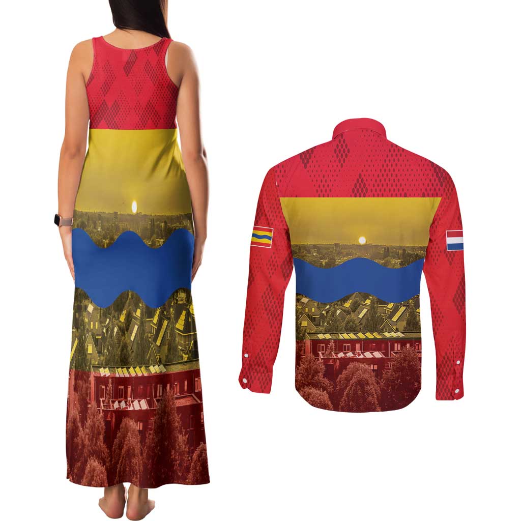 Netherlands Overijssel Province Couples Matching Tank Maxi Dress and Long Sleeve Button Shirt Flag Style