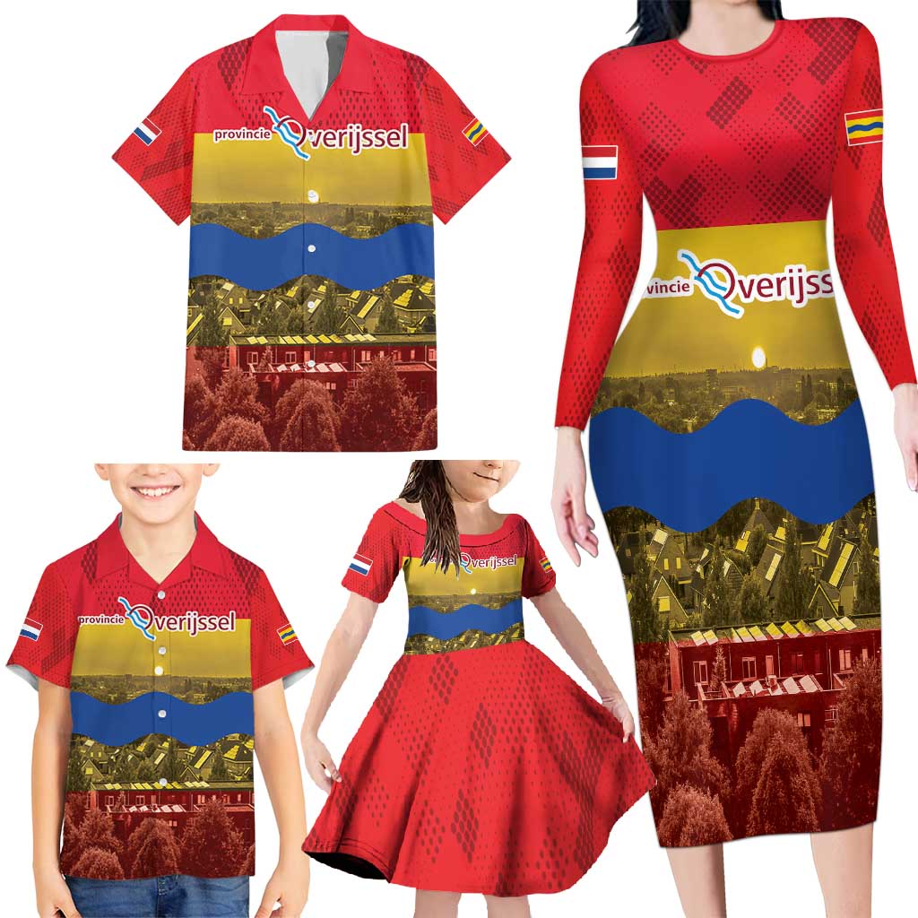 Netherlands Overijssel Province Family Matching Long Sleeve Bodycon Dress and Hawaiian Shirt Flag Style