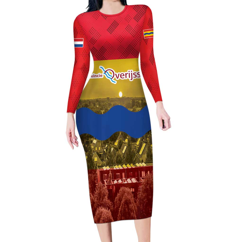 Netherlands Overijssel Province Family Matching Long Sleeve Bodycon Dress and Hawaiian Shirt Flag Style