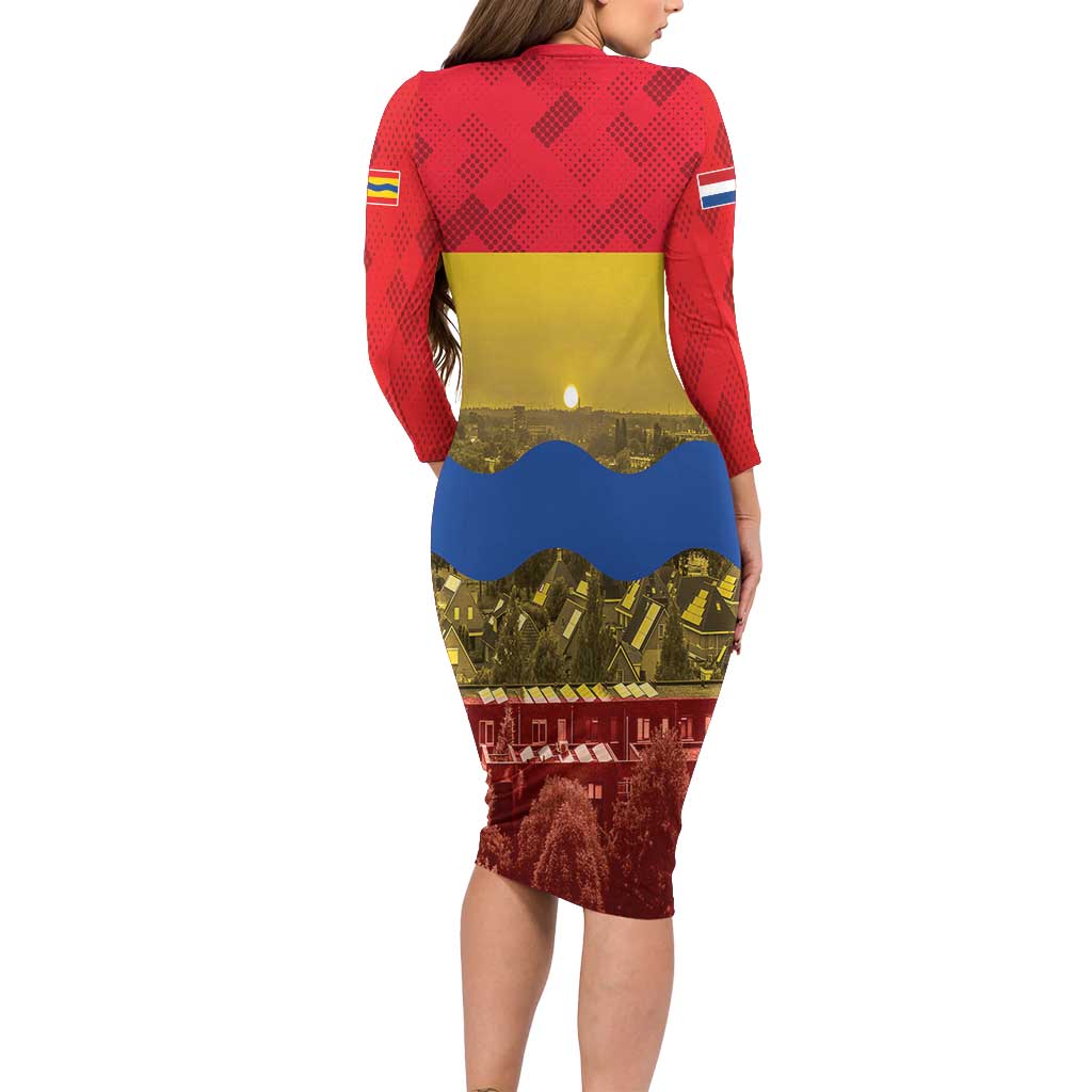 Netherlands Overijssel Province Family Matching Long Sleeve Bodycon Dress and Hawaiian Shirt Flag Style