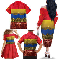 Netherlands Overijssel Province Family Matching Off The Shoulder Long Sleeve Dress and Hawaiian Shirt Flag Style