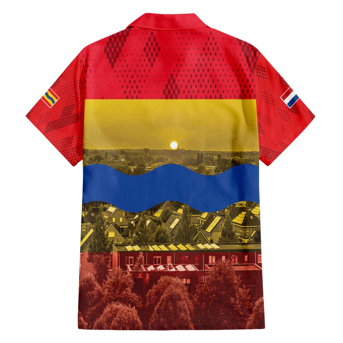 Netherlands Overijssel Province Family Matching Off The Shoulder Long Sleeve Dress and Hawaiian Shirt Flag Style