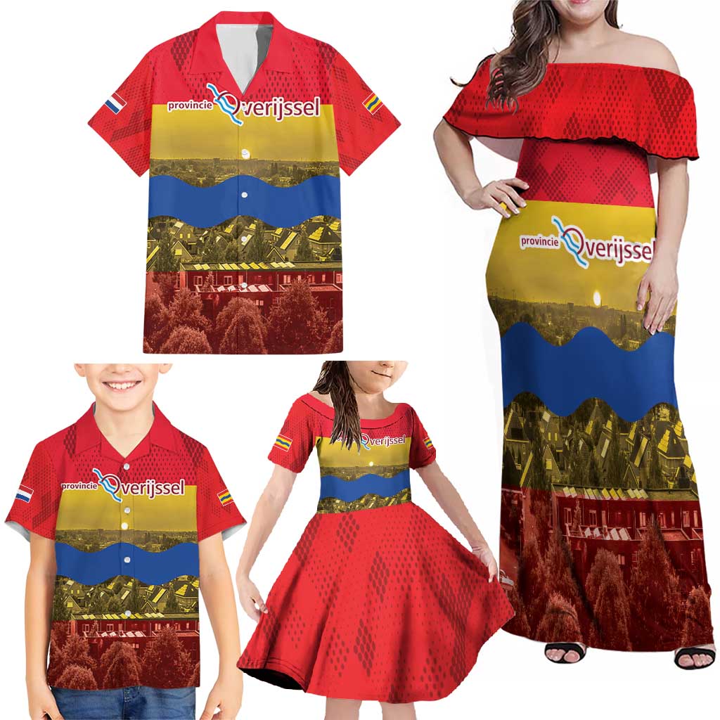 Netherlands Overijssel Province Family Matching Off Shoulder Maxi Dress and Hawaiian Shirt Flag Style