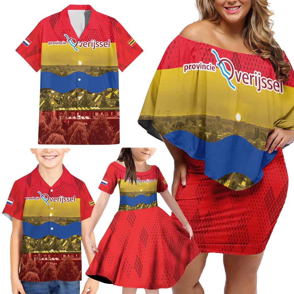 Netherlands Overijssel Province Family Matching Off Shoulder Short Dress and Hawaiian Shirt Flag Style