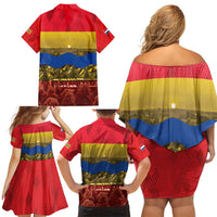 Netherlands Overijssel Province Family Matching Off Shoulder Short Dress and Hawaiian Shirt Flag Style