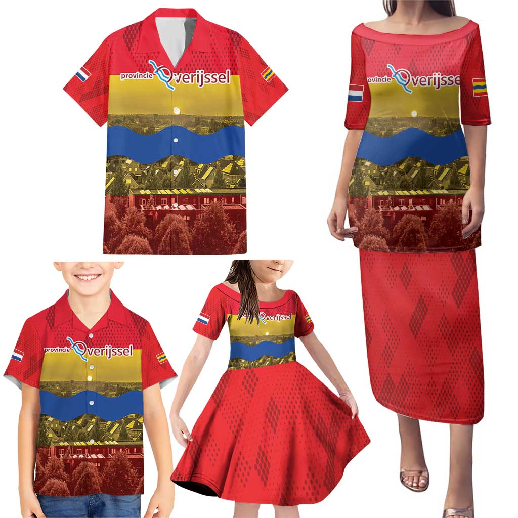 Netherlands Overijssel Province Family Matching Puletasi and Hawaiian Shirt Flag Style