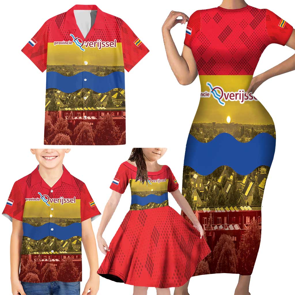 Netherlands Overijssel Province Family Matching Short Sleeve Bodycon Dress and Hawaiian Shirt Flag Style