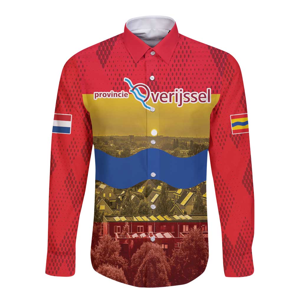 Netherlands Overijssel Province Long Sleeve Button Shirt Flag Style