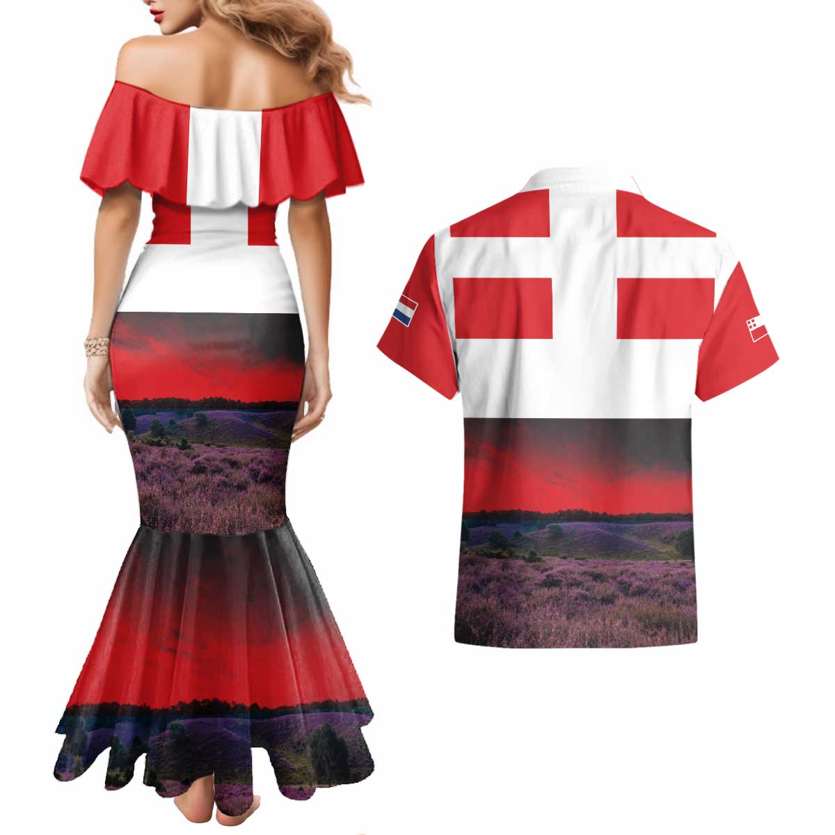 Netherlands Utrecht Province Couples Matching Mermaid Dress and Hawaiian Shirt Flag Style