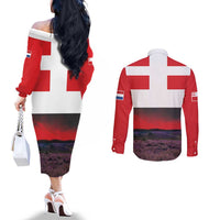 Netherlands Utrecht Province Couples Matching Off The Shoulder Long Sleeve Dress and Long Sleeve Button Shirt Flag Style